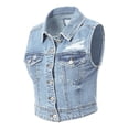thumbnail image 3 of Made by Olivia Women's Destroyed Cropped Boxy Denim Vest, 3 of 7