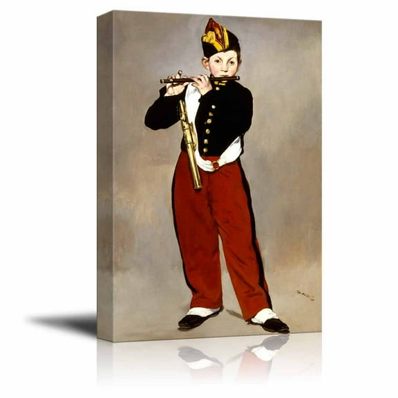 Young Flautist (or The Fifer) by ?douard Manet Famous Fine Art Reproduction World Famous Painting Replica on ped Print Wood Framed - Canvas Art Wall Art - 24" x 36"
