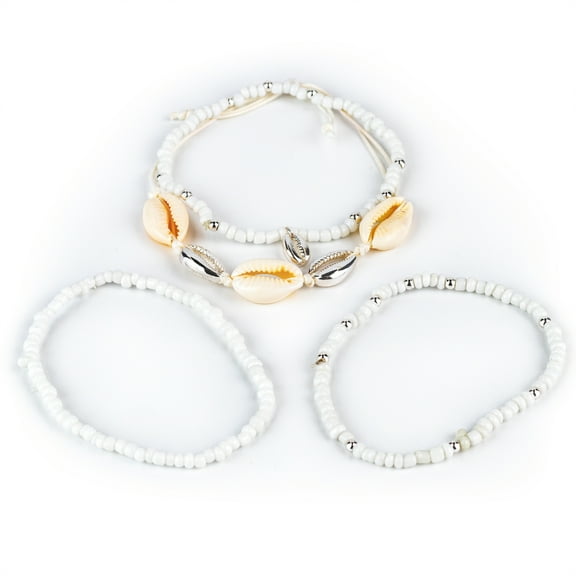 Claire's Teen Girls' Natural Cowrie Shell Beaded Bracelets, Non-Metal, Jewelry Gift, 4 Pack, 73017