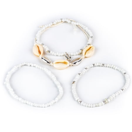 Claire's Teen Girls' Natural Cowrie Shell Beaded Bracelets, Non-Metal, Jewelry Gift, 4 Pack, 73017