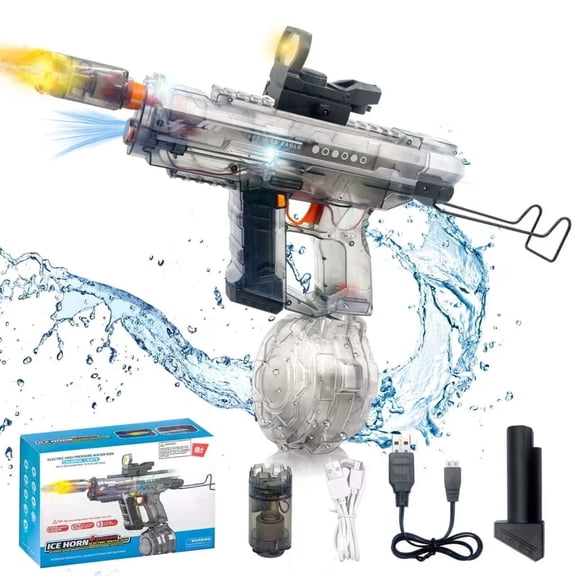 Electric Water Blaster for Kids Adults Transparent Body LED Effects Automatic Squirt Blasters for Pool Beach Party
