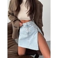thumbnail image 4 of Skorts Skirts for Women Denim Mini Skirt Side Slit with Zippered Light Blue S, 4 of 7