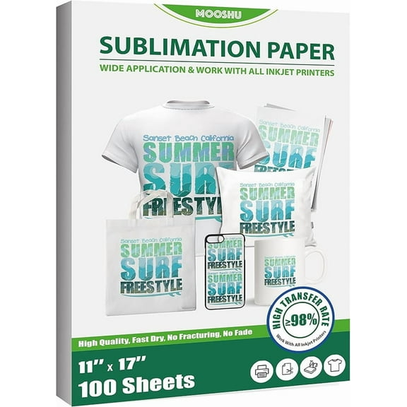 Sublimation Paper 11 x 17 Inch 100 Sheets for Inkjet Printers - All Purposes Sublimate on Mugs, Tumblers, T-shirts etc.