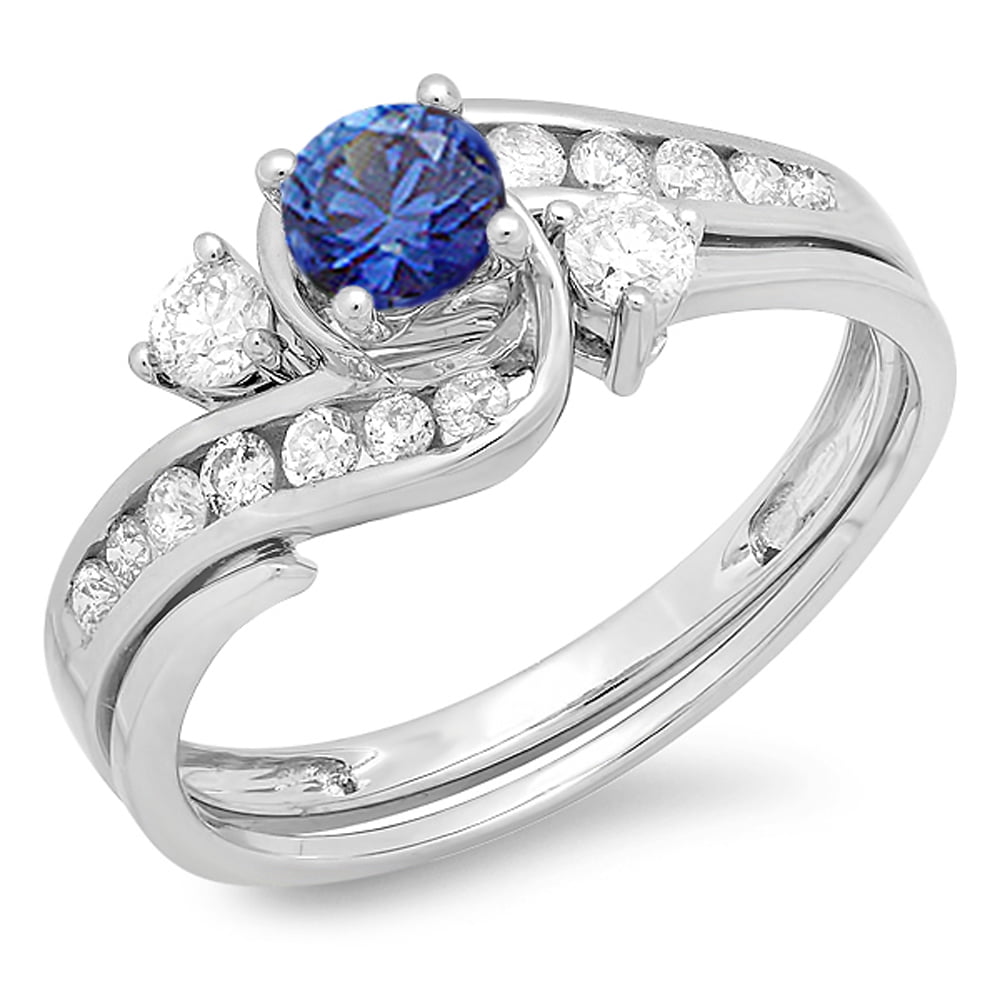 Details about   1.25ct Round Blue Sapphire Promise Bridal Wedding Designer Ring 14k 2 tone Gold 