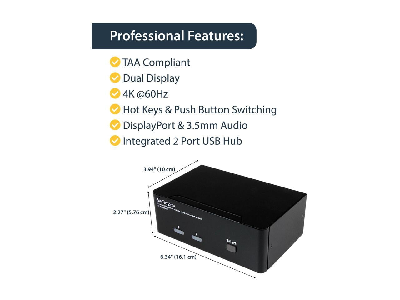 StarTech 2-Port DisplayPort Dual-Monitor KVM Switch - 4K 60Hz