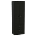 thumbnail image 6 of Dtwnek Double Door Cloth Storage Cabinet with Rod and 2 Drawers and Metal Handle, Perfect for Living Room, Bedroom, Black, 6 of 7
