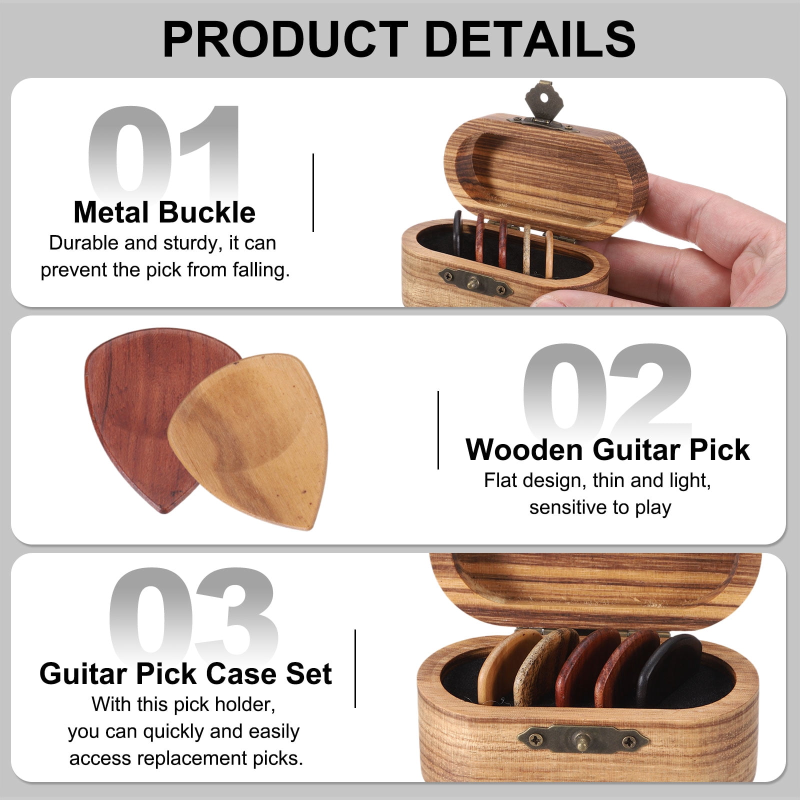 Uxcell Wooden Guitar Pick Holder Mini Guitar Picks Box Case with 5 Pack Grooves Wood Guitar Picks Acoustic Guitar Box