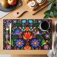 thumbnail image 2 of Mexican Flower Placemats Set of 12 Abstract Colorful Floral Leaf Plant Place Mats Indoor Wipeable Table Mats Washable Cloth Dining Table Placemats for Kitchen Holiday Party Home Decor 13x19 Inch, 2 of 9
