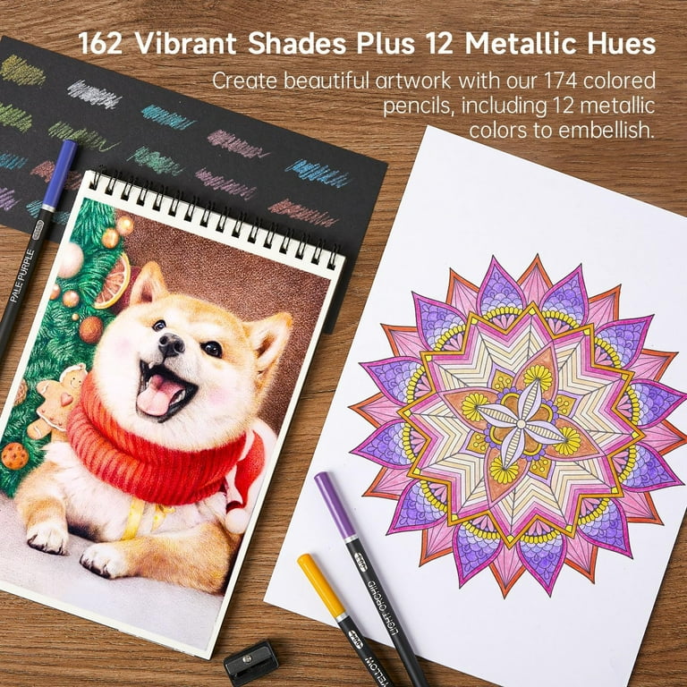 Shuttle Art Colored Pencils and Sketch Pad Bundle, Set of 174 Colors  Professional Colored Pencils + 160 Sheets Artist Sketch Books