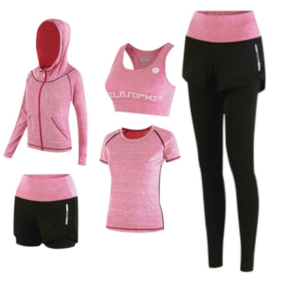 Yoga Sets for Women Sports Yoga Clothing Set 5 Piece Pink Women's Activewear S
