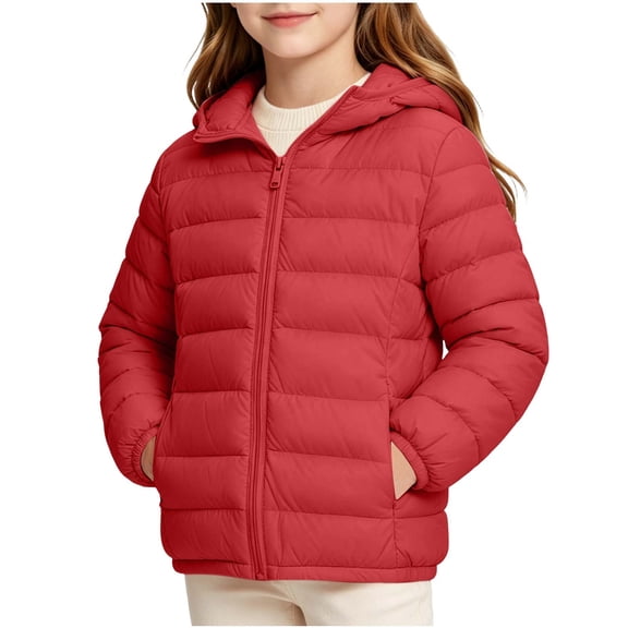 StSilkitty Kids Puffer Jacket Long Sleeve Full Zip up Hooded Jacket Fall Winter Cotton Warm Outerwear with Pockets