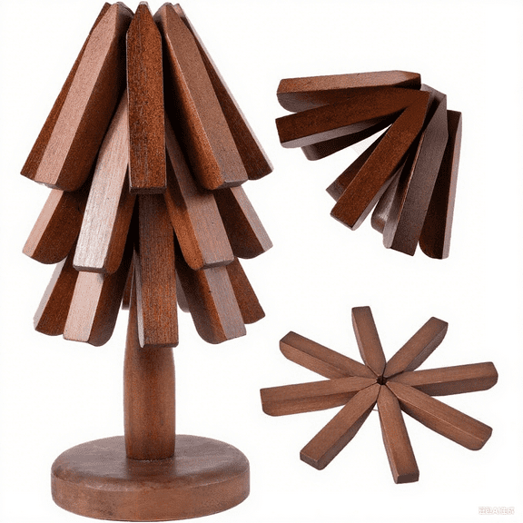 Tree Trivets for Hot Dishes Set of 3,Kitchen Wooden Trivet,for Hot Dishes、Pot、Bowl、Teapot、Hot Pot Holder(3 Wooden Trivet 1 Stand)