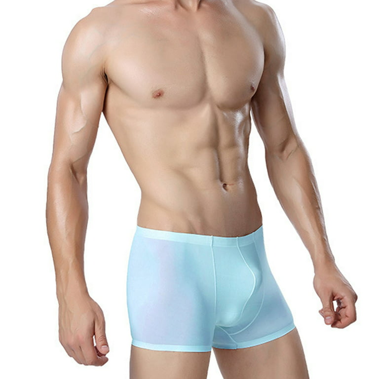 rygai Men Thin Breathable Seamless Bulge Pouch Boxers Briefs  Underwear,Light Blue XXXL