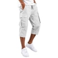 thumbnail image 2 of CQONEPT Mens Capri Cargo Pants Elastic Waist Drawstring Pant Stretch Straight Fit Trousers with Multi Pockets Silver S, 2 of 5