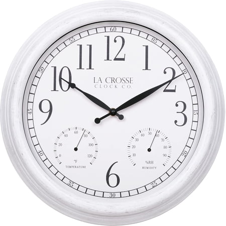 La Crosse Clock 15 Indoor/Outdoor Quartz Payton White Wall Clock with Temp & Humidity, 404-3015CC