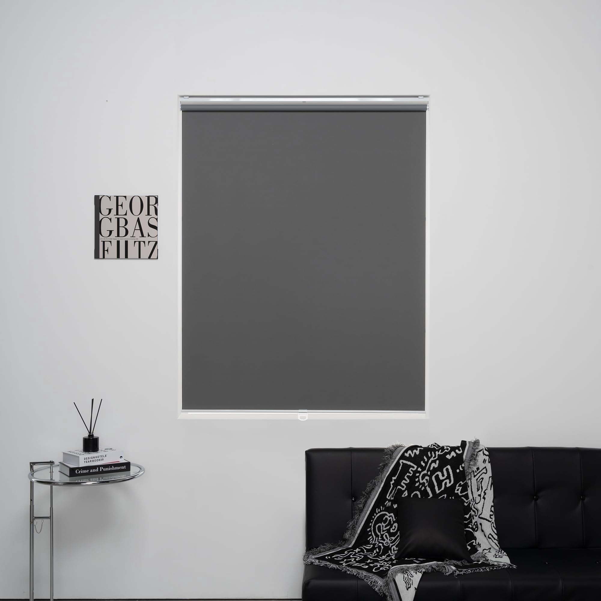 KALYSIE Cordless Roller Shades 100% Blackout Blinds for Windows and Doors, Pull Down Room Darkening Window Shades, Easy to Install for Home and Office, Grey, Fixed 75 Inches High, 39 Inches Width
