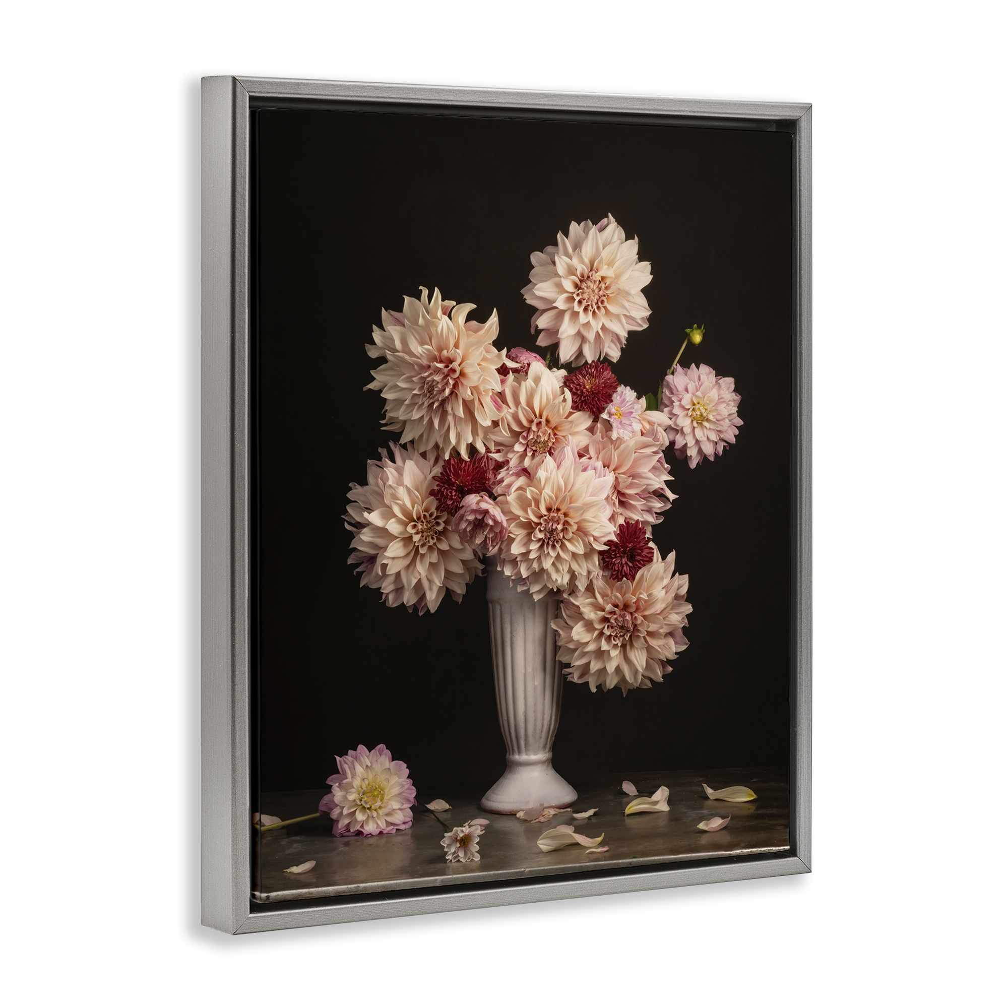 Stupell Industries Dahlia Magic Bouquet Plants & Flowers Photography Gray Floater Framed Canvas Art Print Wall Art, 25 x 31