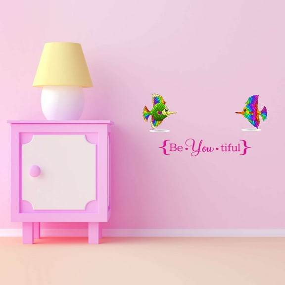 Be You Tiful Stained Glass Angel Fish Decals Stickers Beautiful Crown Prince Unicorns Royalty Sweet Dreams For Mirror Decorating Holiday Gift Ideas Bedroom Wall Decal Sticker - Size: 20 In X 10 In