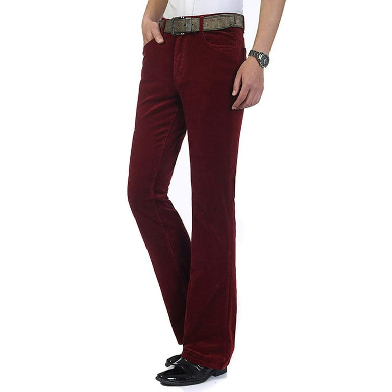 HAORUN Men Corduroy Bell Bottom Flares Pants Slim Fit 60s 70s Vintage  Bootcut Trousers 