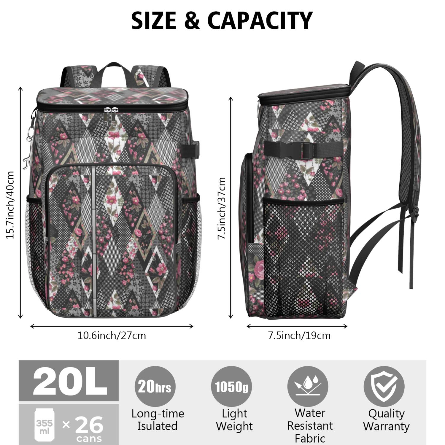 Travel Cooler Bag - Pioneer Flower Camping Beer Cooler Backpack with Bottle Opener- Waterproof Insulated Picnic Backpacks - Cooler Bag for Beach