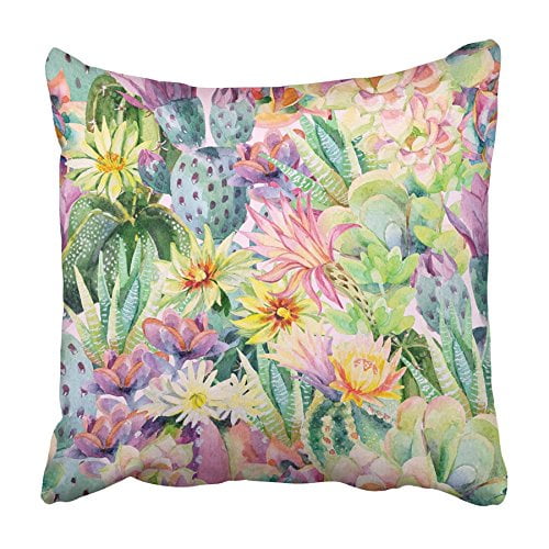 EREHome Watercolor Blooming Cactus Exotic Cacti with Flowers Succulent Plants Pillowcase Cushion Cover 20x20 inch