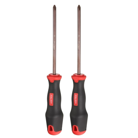 Uxcell 2pcs PH2 Phillips Screwdriver #2 9.65" Magnetic Screwdrivers 4.72" Heat-Treated S2 Alloy Steel with Ergonomic Handle for DIY Repairing, Red Brown