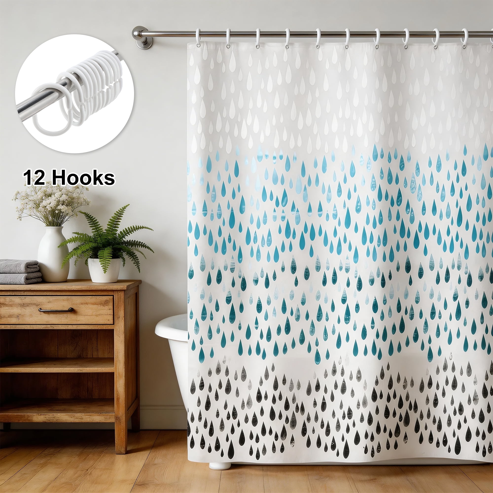 Unique Bargains Durable Waterproof Teardrop Pattern Shower Curtain 70.87x70.87