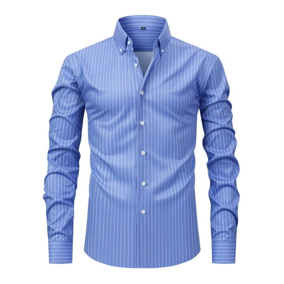 Mens Long Sleeve Stripes Casual Dress Shirt Button Down Wrinkle Free 4 Way Stretch Casual Business Work T Shirts