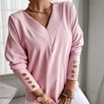 thumbnail image 6 of Mikilon Women's Solid Color V-neck Shirts Fashionable Loose Undershirts Casual Long Sleeve Tops, 6 of 9