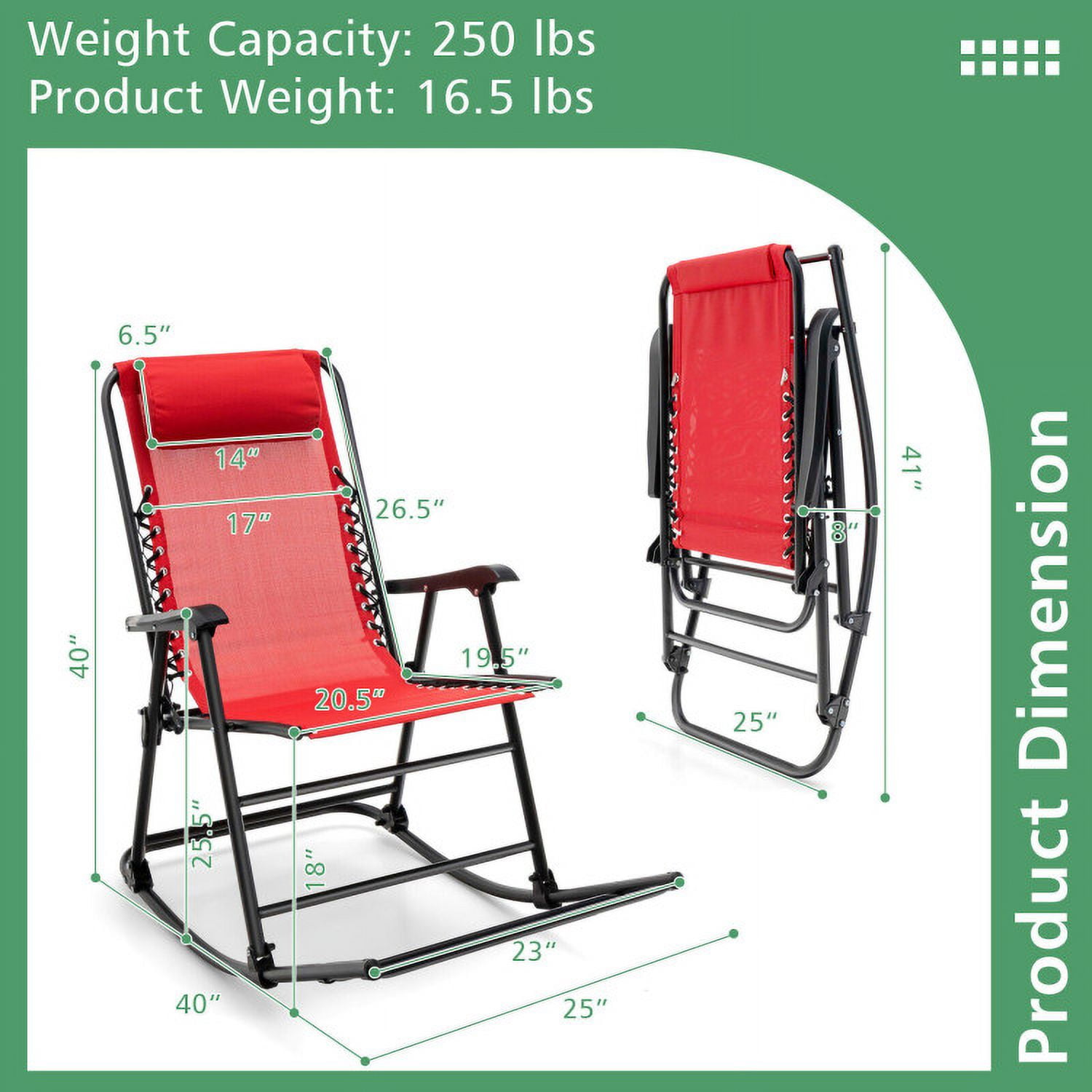 Aimee Lii Outdoor Zero Gravity Rocker for Lawn, Porch, Backyard, Comfortable, Red