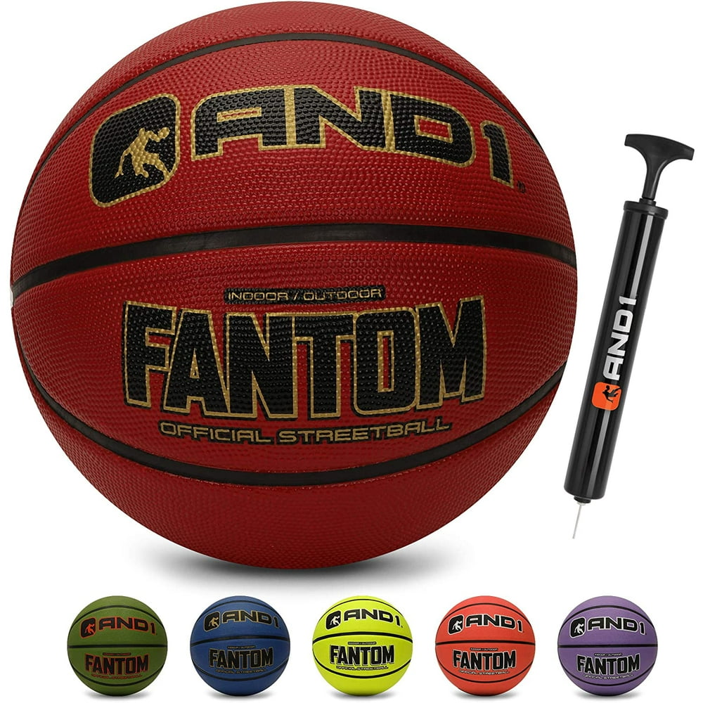 AND1 Fantom Rubber Basketball & Pump Official Size 7 (29.5”) Streetball, Made for Indoor and