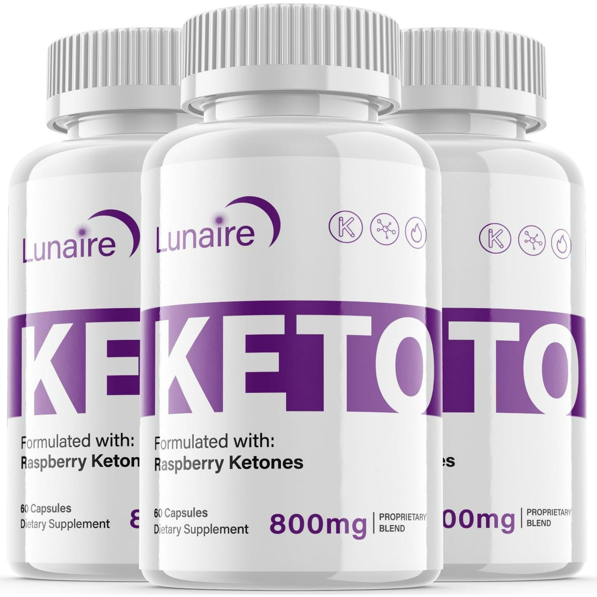 (3 Pack) Lunaire - Keto Weight Loss Formula - Energy & Focus Boosting Dietary Supplements for Weight Management & Metabolism - Advanced Fat Burn Raspberry Ketones Pills - 180 Capsules