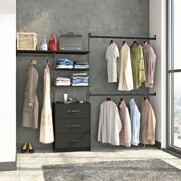 CLOSET URBANO PLAYCON 4 ENTREPAÑOS 3 CAJONES 244 cm COLOR NEGRO liso