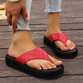 thumbnail image 5 of Rokment Quilted Platform Flip Flops for Woman 2026 Beach Summer Trendy Casual Leather Chunky Flat Dress Slip on Comfortable Walking Backless Sandals Red Size 6, 5 of 7
