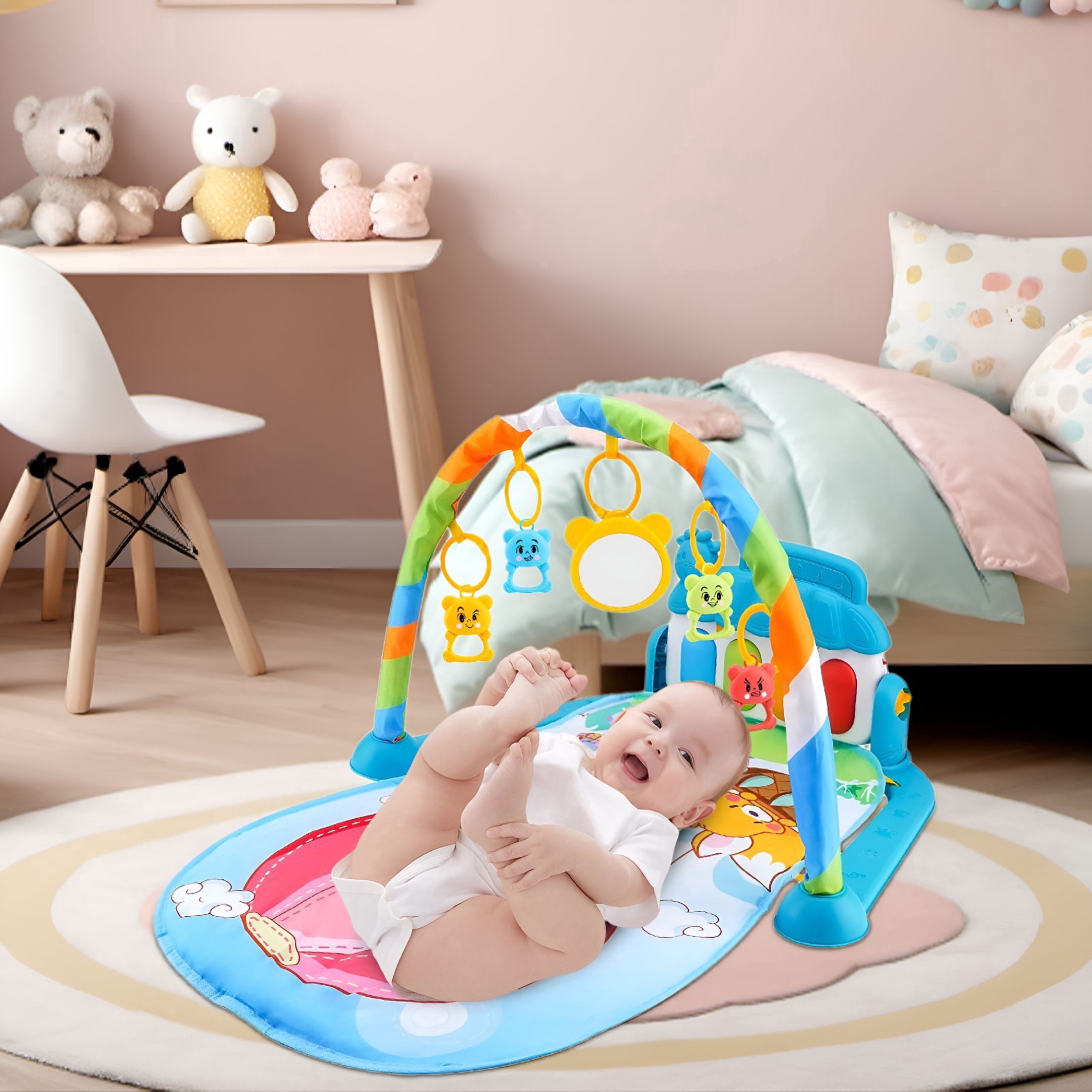 BESTSKY 2026 New Baby Play Mat with Kick and Play Piano Gym,Funny Time Mat with Music and Lights,Baby Gyms&Playmats with 5 Infant Sensory Toys,Newborn Boy&Girl Gifts for 0 to 3 6 9 12 Months