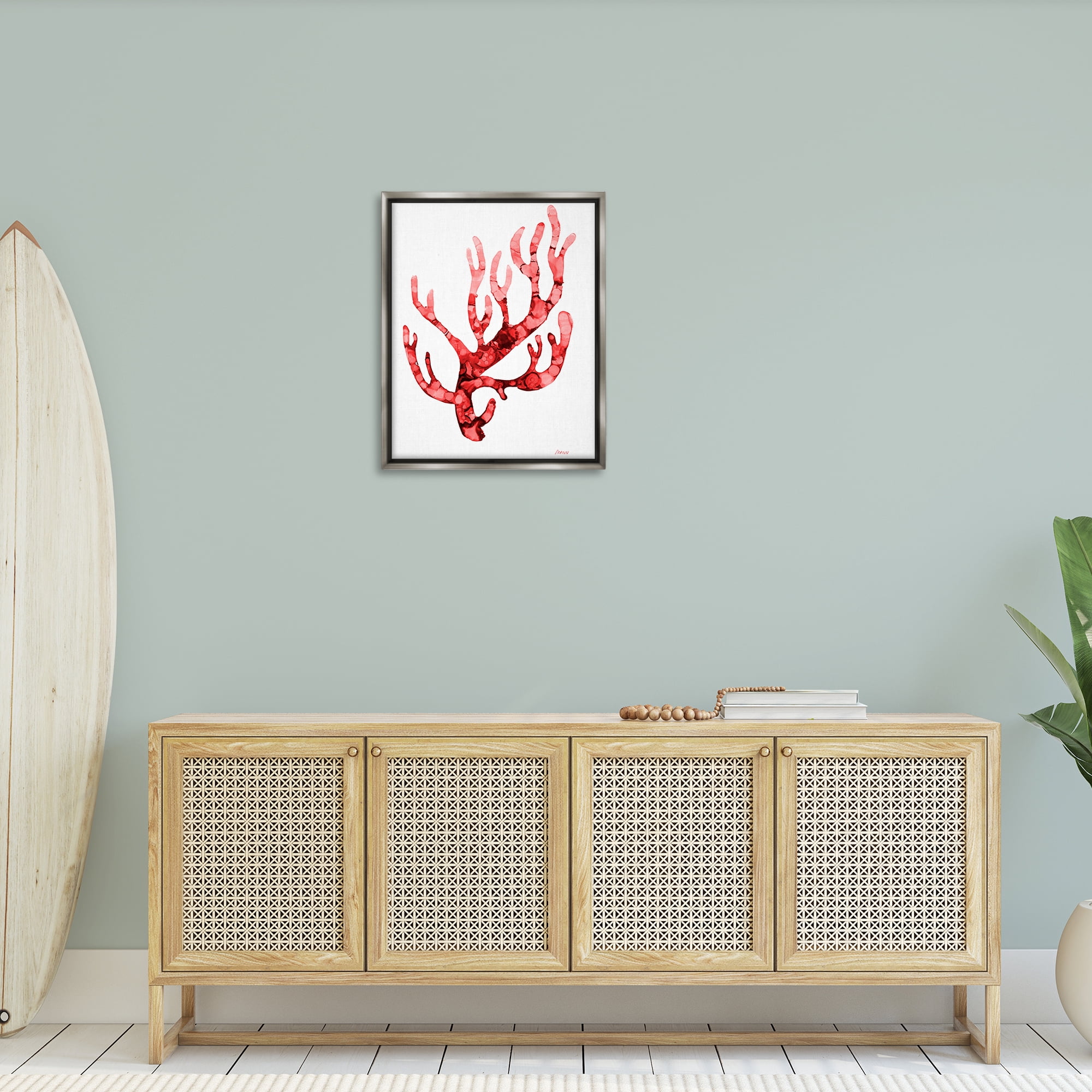 Stupell Industries Modern Curved Coral Nautical & Beach Painting Gray Floater Framed Canvas Art Print Wall Art, 25 x 31