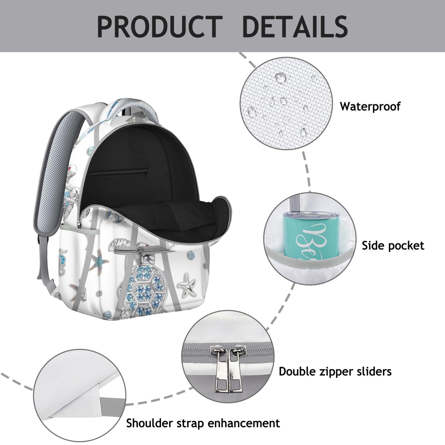 Tropical Marine Life Waterproof Backpack - Stylish Student Backpack with Adjustable S-Shaped Shoulder Straps & Padded Back Panel