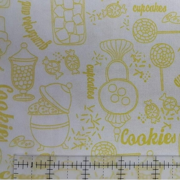 "Sweetshoppe" Gumdrops and Lollipops Light Yellow 100% Cotton Fabric Sold by the Yard