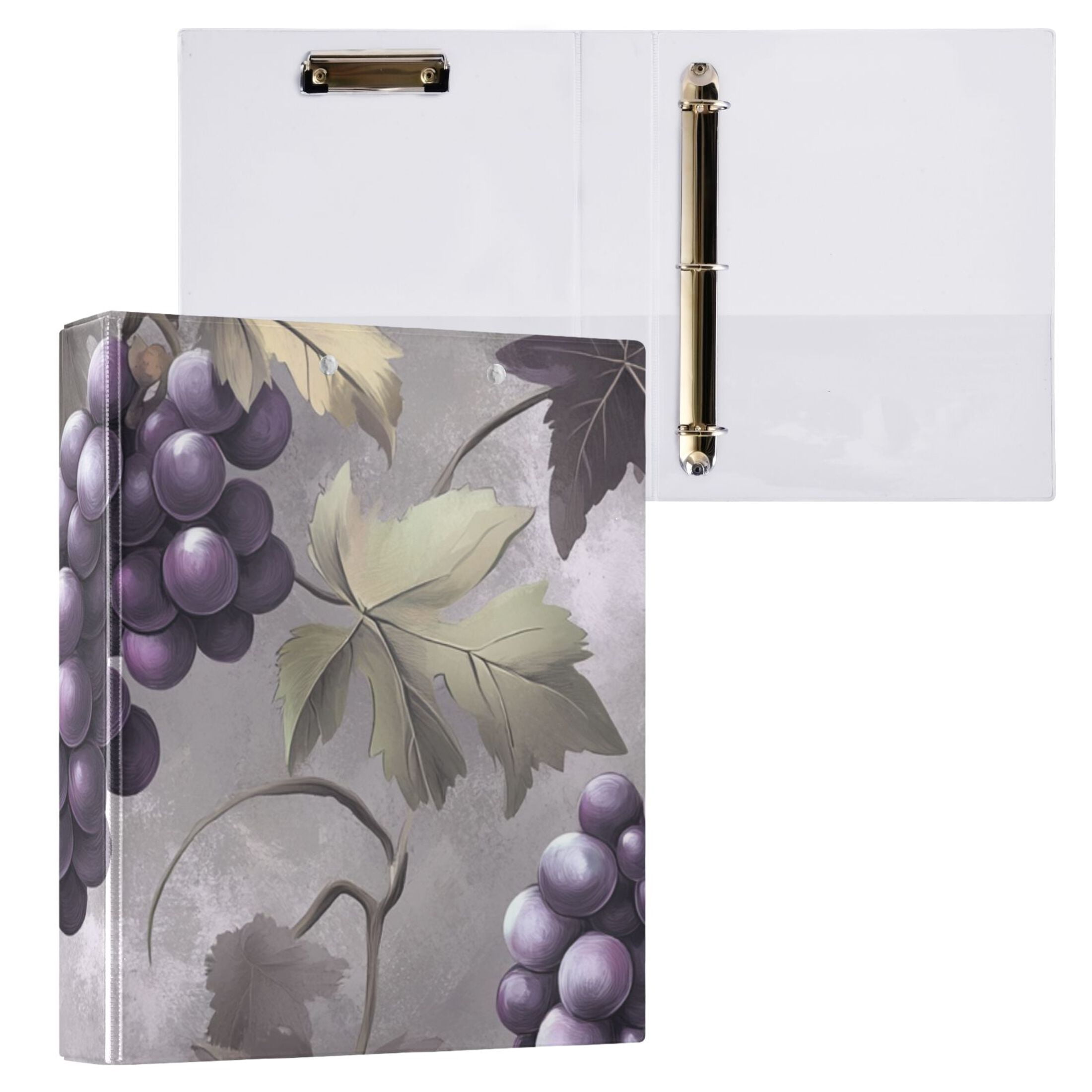 Grapes Leaves 3 Ring Binders 1.5 inch Hardcover File Folders with Interior Pockets A4 Size Organizer for School Office Hospital