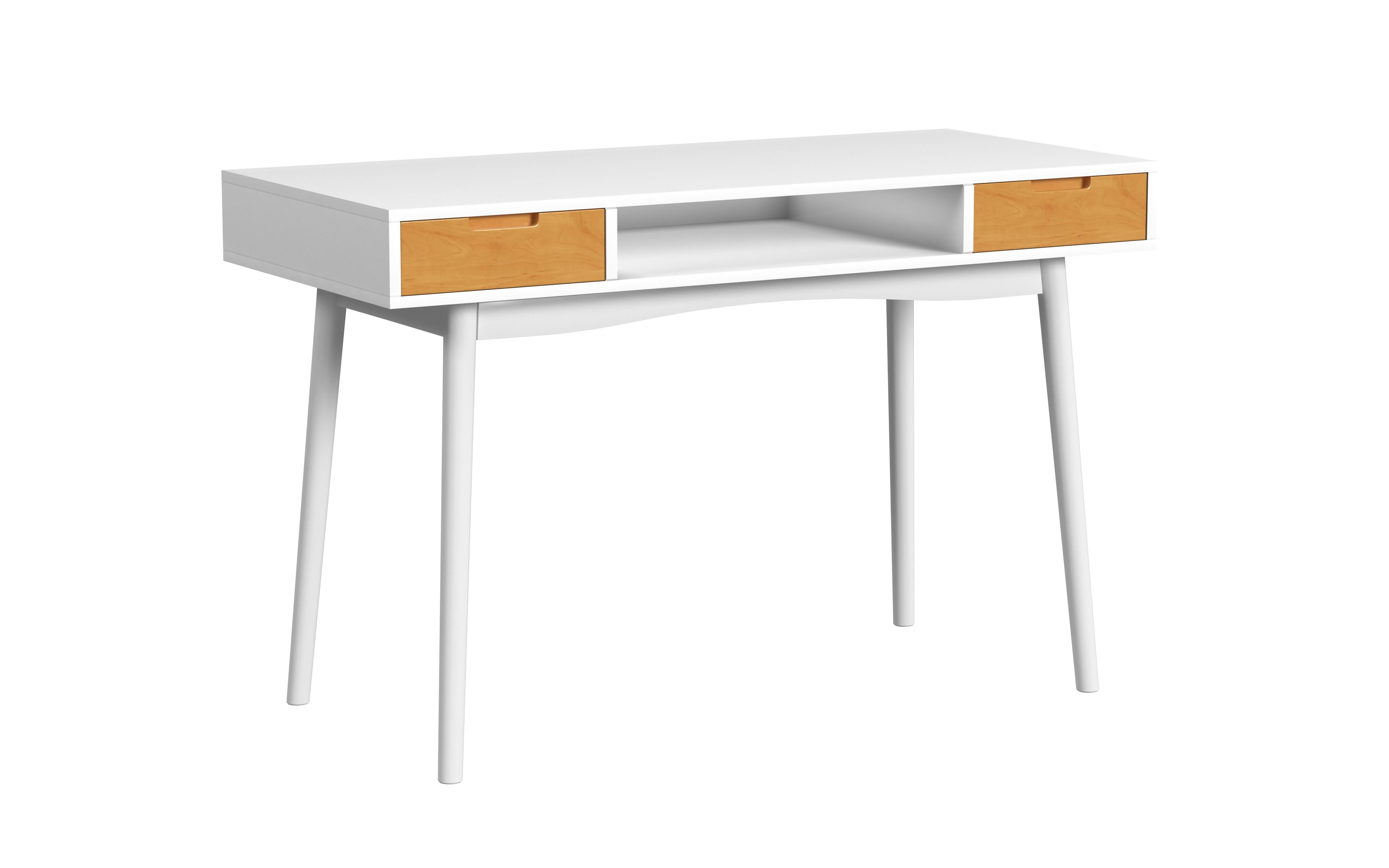 Linon Campton 2-Drawer Mid Century Writing Desk, 47" Wide, White and Natural Finish