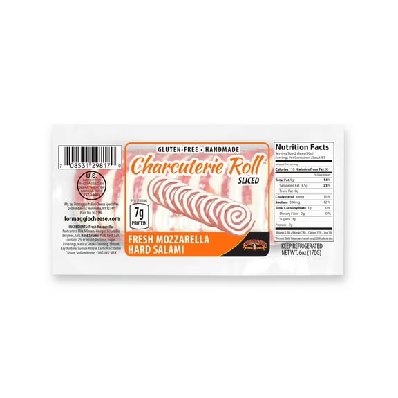 Formaggio Cheese Refrigerated All-Natural Charcuterie Roll, Hard Salami and Mozzarella, 6 oz Packet