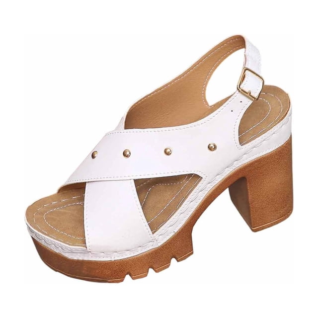 Sandales Blanches pour Femmes pour Dames Été Décontractées à Bout Ouvert Type « Fish Mouth » Talons pour Extérieur Intérieur Semelle Confortable et Bout Rond Design Taille 40