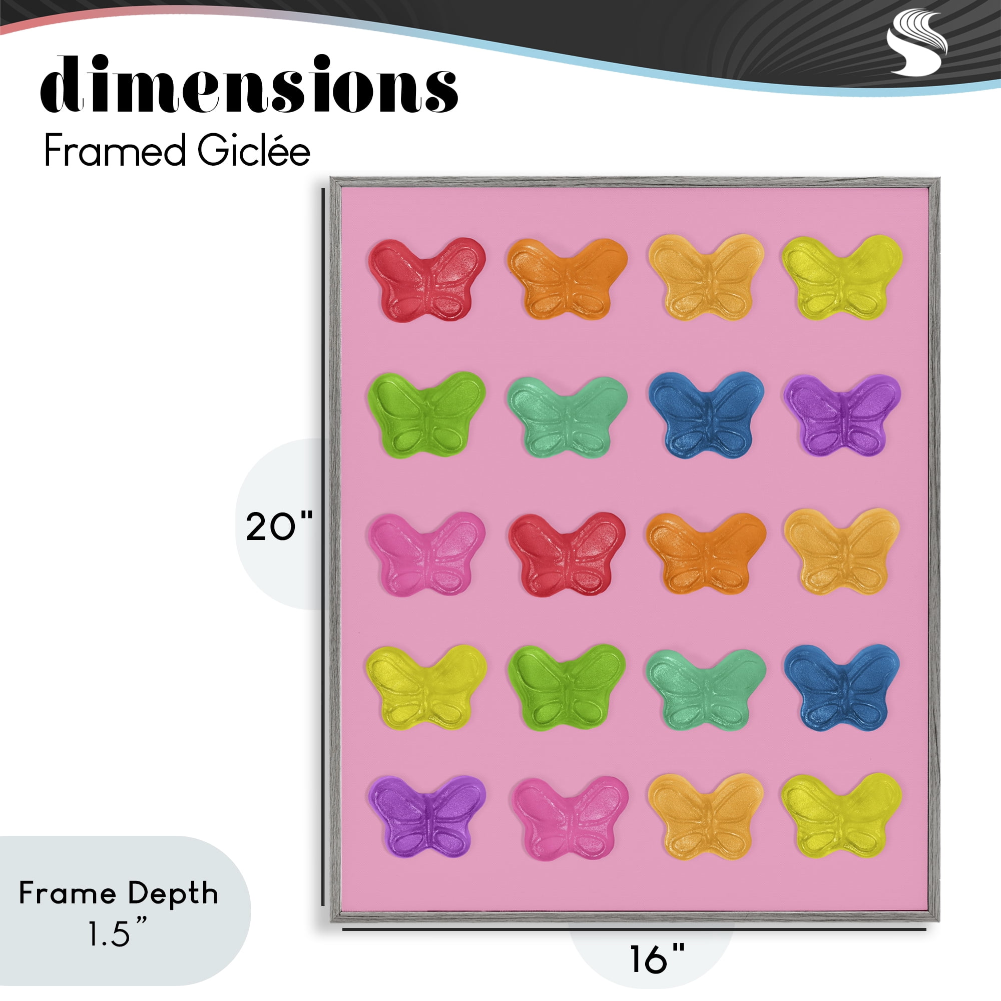 Stupell Industries Colorful Butterflies on Pink Gray Framed Giclee Art, design by LISH Creative