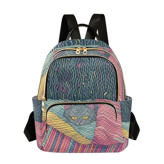 JIALIOU Mini Backpack Purse for Women Quilted Casual Daypack Small Travel Shoulder Bag, Gray Cat Hiding under Blanket