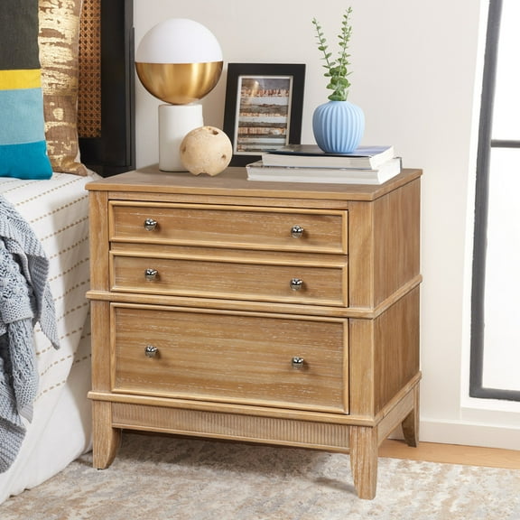 Glavbiku Wood Rustic Nightstand with 3 Drawers,Bedside Table for Bedroom,Natural,Adult,27.3" H