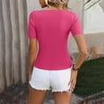 thumbnail image 5 of MPWEGNP Women's Short Sleeved Solid Color Round Neck Bottoming Ice Silk Slim Soft T Shirt Top Hot Pink S, 5 of 5
