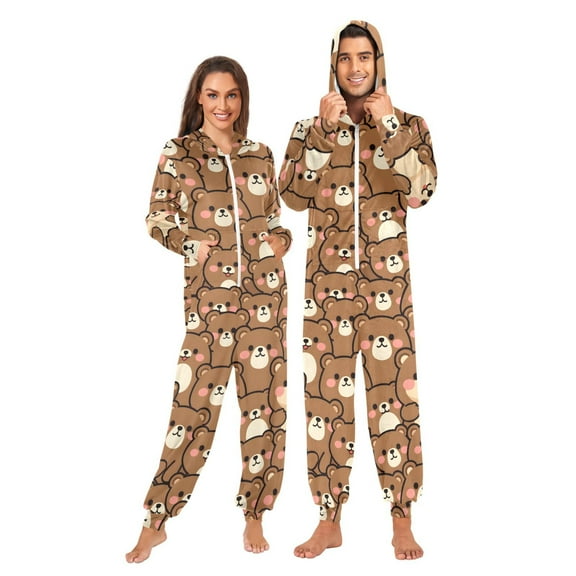 Cute Bears Adult onesie Pajamas, Crystal Velvet Ultra Soft Warm Jumpsuit for Men and Women