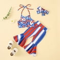 thumbnail image 2 of Trendy Jumpsuit for Kids Toddler Girls Sleeveless Floral Printed T Shirt Vest Tops Striped Bell Bottoms Pants, 2 of 6