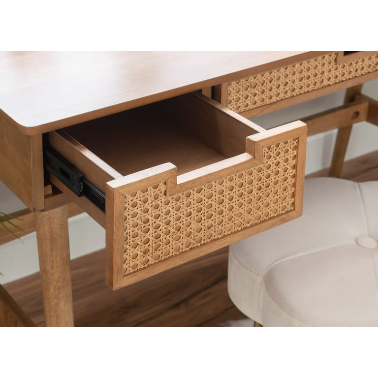 Rattan desk cheap with drawers
