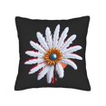 thumbnail image 4 of Set of 2 Decorative Throw Pillow Covers 18x18in - Black Background with Intricate Flower Design White Feathers & Golden Center, 4 of 8